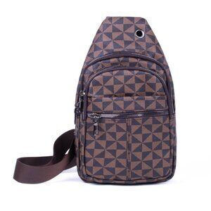 Belt Bag - Sling Bag -Patterned Crossbody -3 Compartment Faux Leather- Brown NWT
